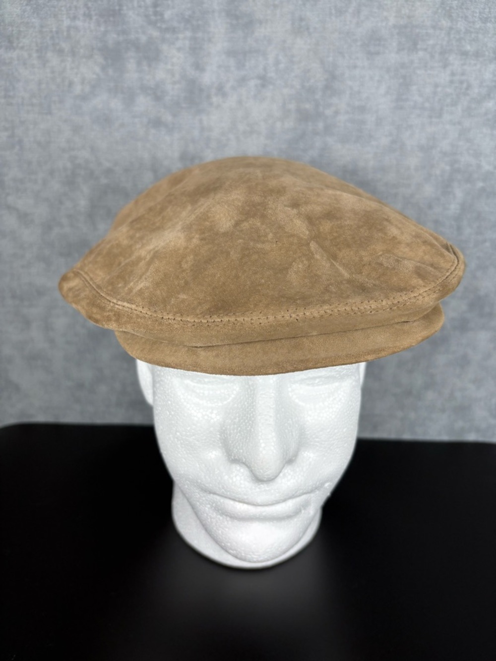 LL Bean Newsboy Cap Hat Mens Large Tan Genuine Leather Vintage Made In USA Peaky